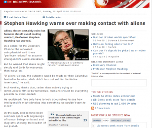 BBC News - Stephen Hawking warns over making contact with alien